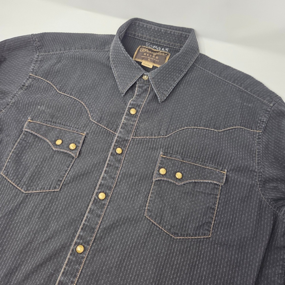 Wrangler Shirt Mens XL Retro Black Pinstripe Western Snap Button MVR249X